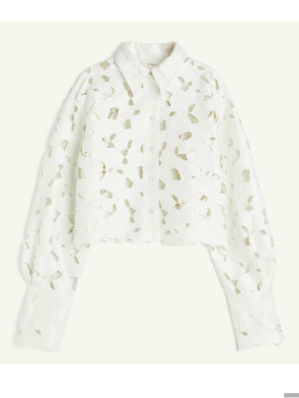White Satin Shirt With Eyelet Embroidery